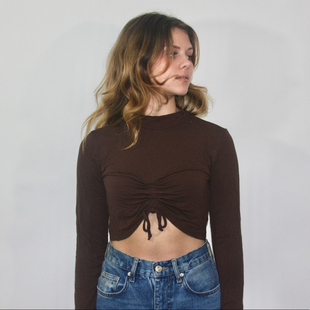 Long-sleeve Mock Neck Crop Top